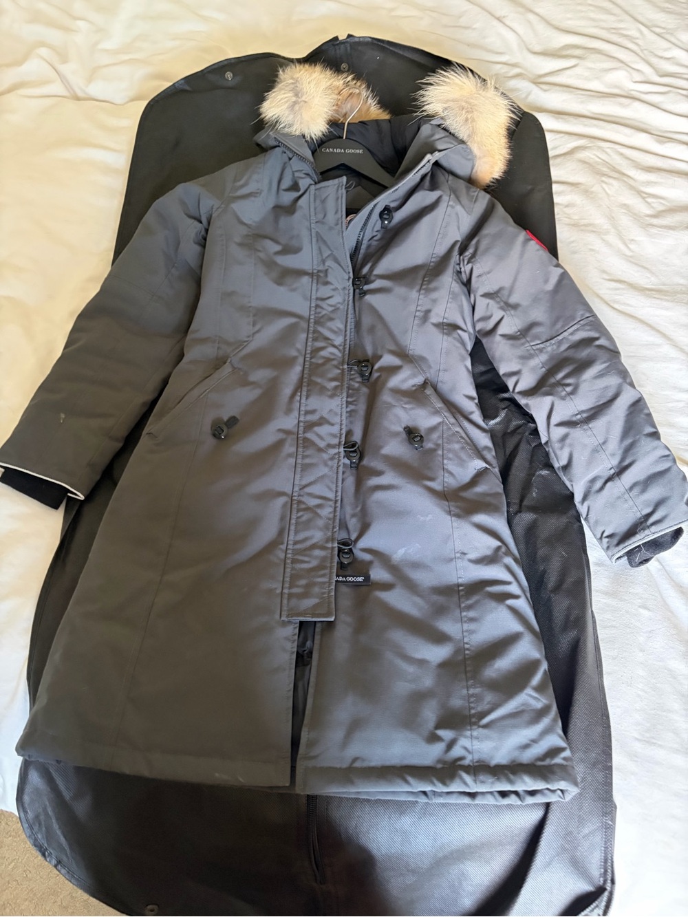Canada Goose Kids Dark Gray Parka with Fur-Trim Hood